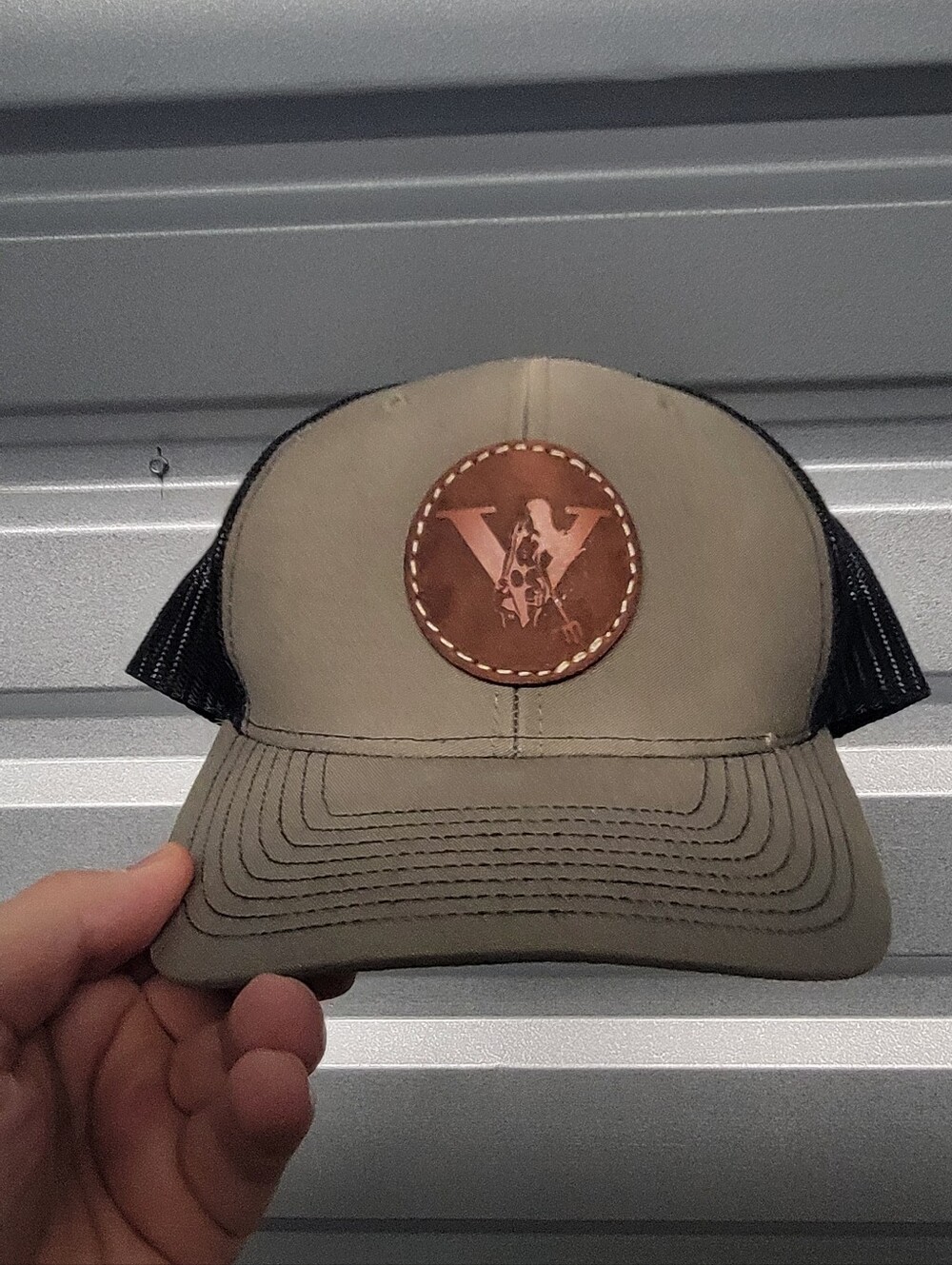 Navy Seal Classic Trucker Cap with Leather Patch - Olive & Black